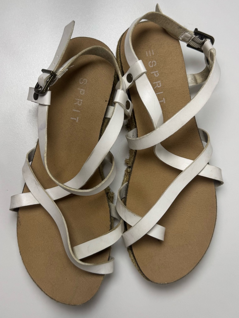 Esprit White Strappy Sandals with Ankle Buckle